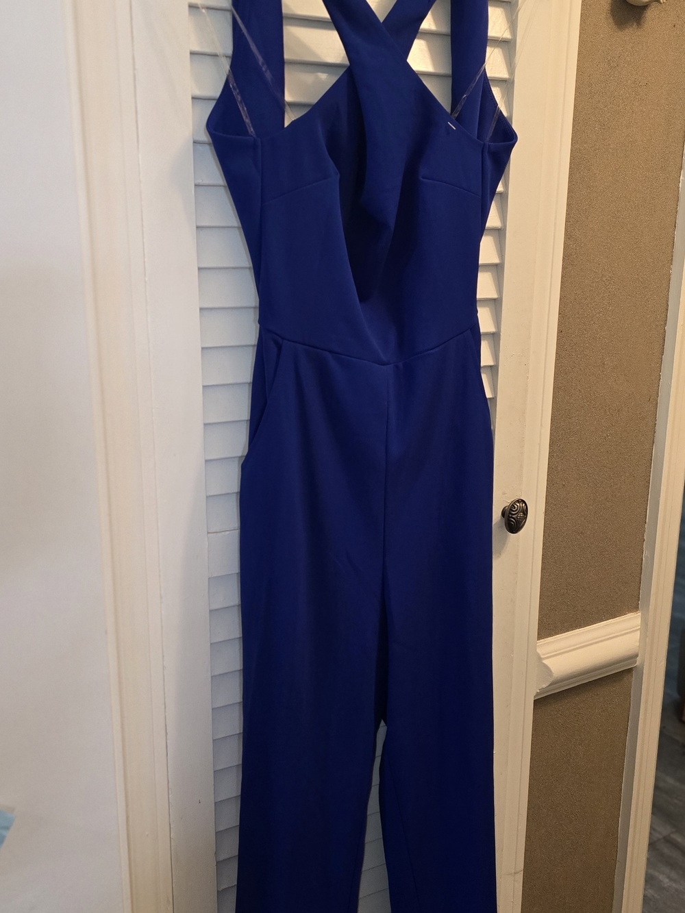 CRYSTAL SKY Cross-Back Royal Blue Jumpsuit